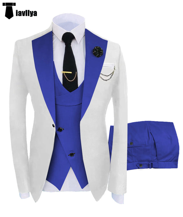 3 Pieces Suit - Fashion Men's Suits Slim Fit 3 Pieces Notch Lapel Tuxedos (White Blazer+Vest+ Pant)