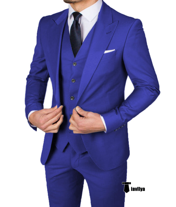 3 Pieces Suit - Business Men's 3 Pieces Mens Suit Peak Lapel Flat Tuxedos (Blazer+vest+Pants)