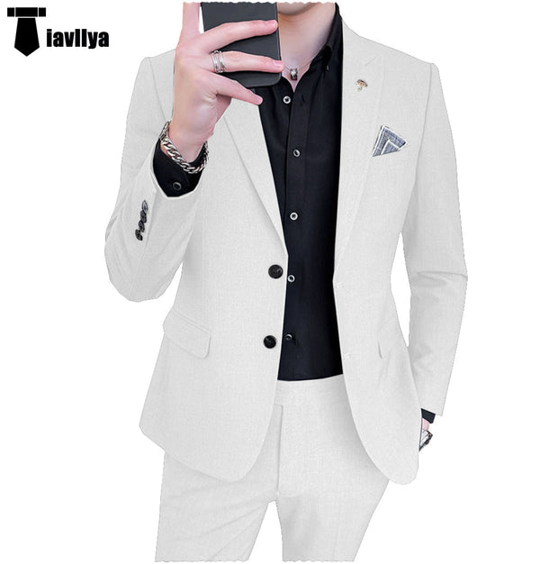 2 Pieces Suit - Fashion Men's 2 Piece Regular Fit Peak Lapel Flat Men's Suit (Blazer+Pants)