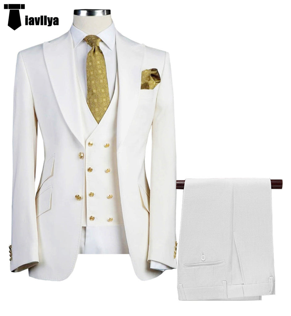 3 Pieces Suit - Formal Men's Suit 3 Piece Peak Lapel Solid Color Tuxedo Wedding (Blazer + Vest + Pants)