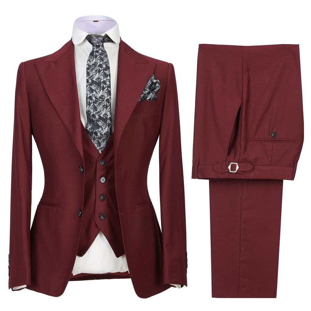 3 Pieces Suit - Fashion Men's 3 Pieces Mens Suit Peak Lapel Solid Tuxedos (Blazer+vest+Pants)