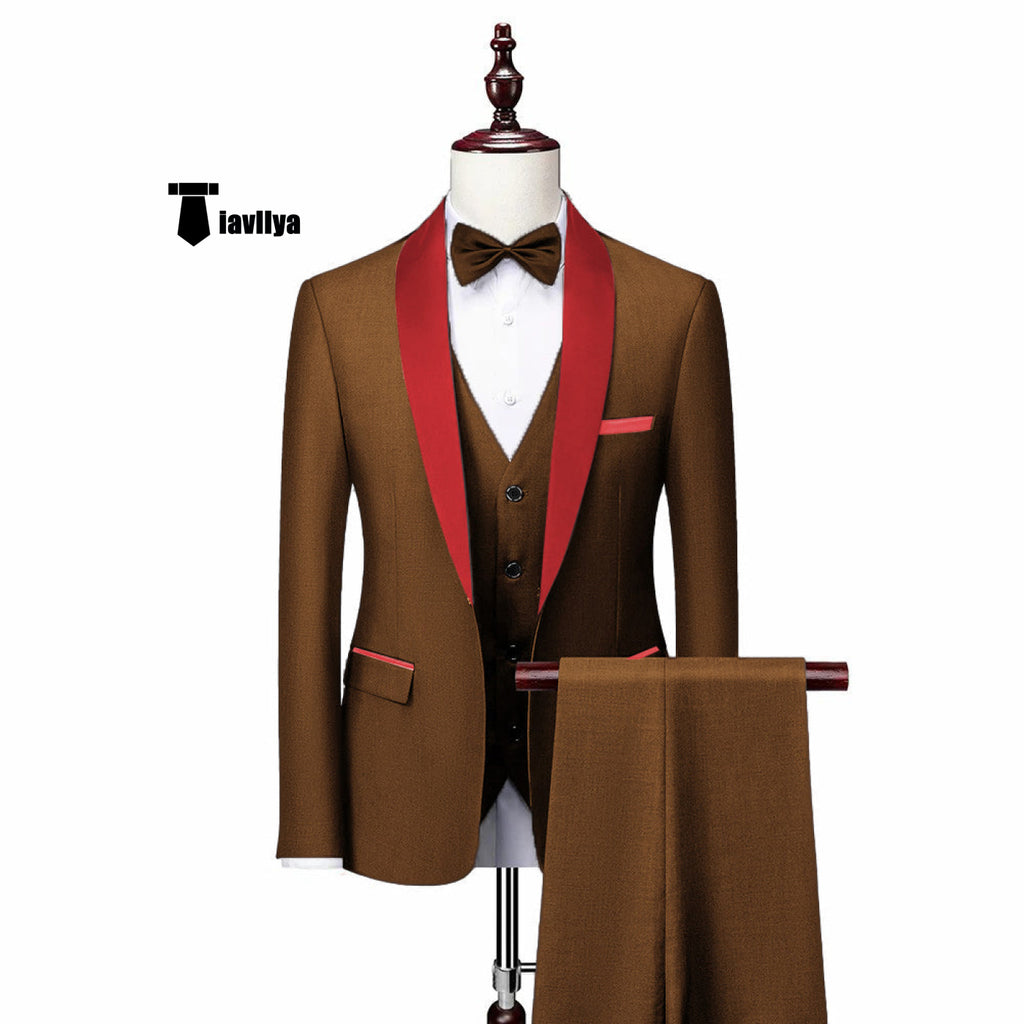 3 Pieces Suit - Fashion 3 Pieces Mens Suit Flat Shawl Lapel Tuxedos (Blazer+vest+Pants)