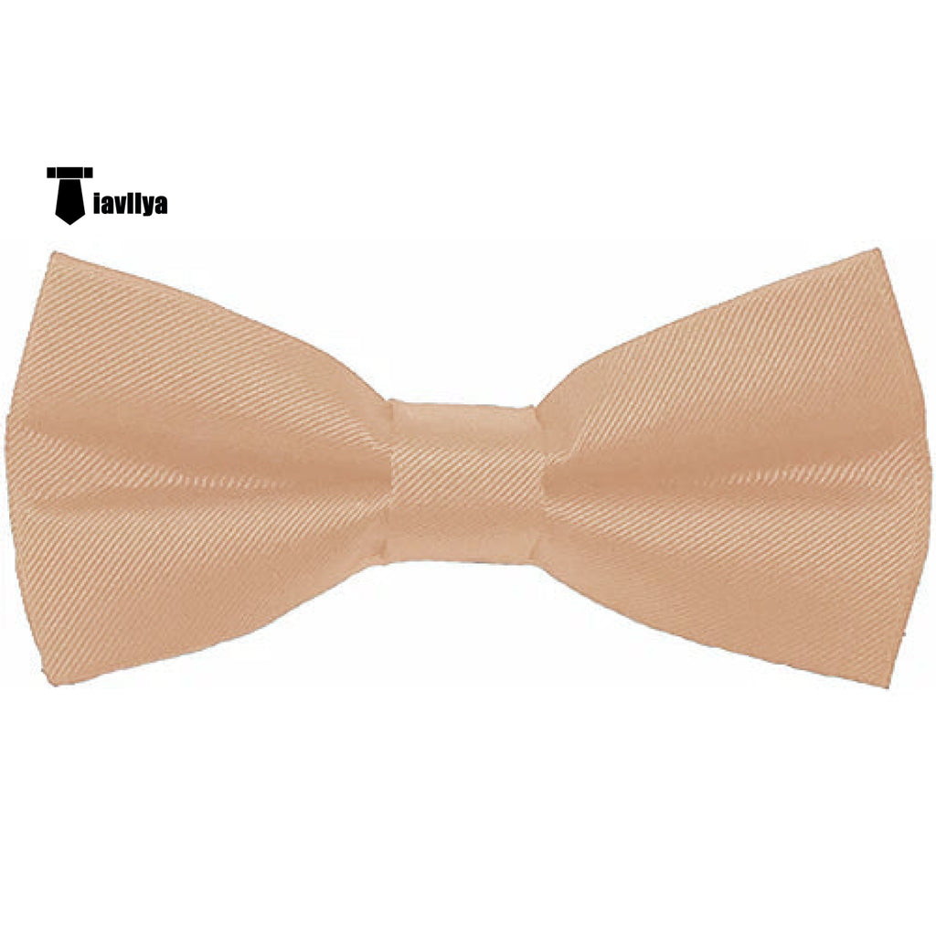 Men’s Modern Fit Classic Solid Color Bow Tie Beige Accessories