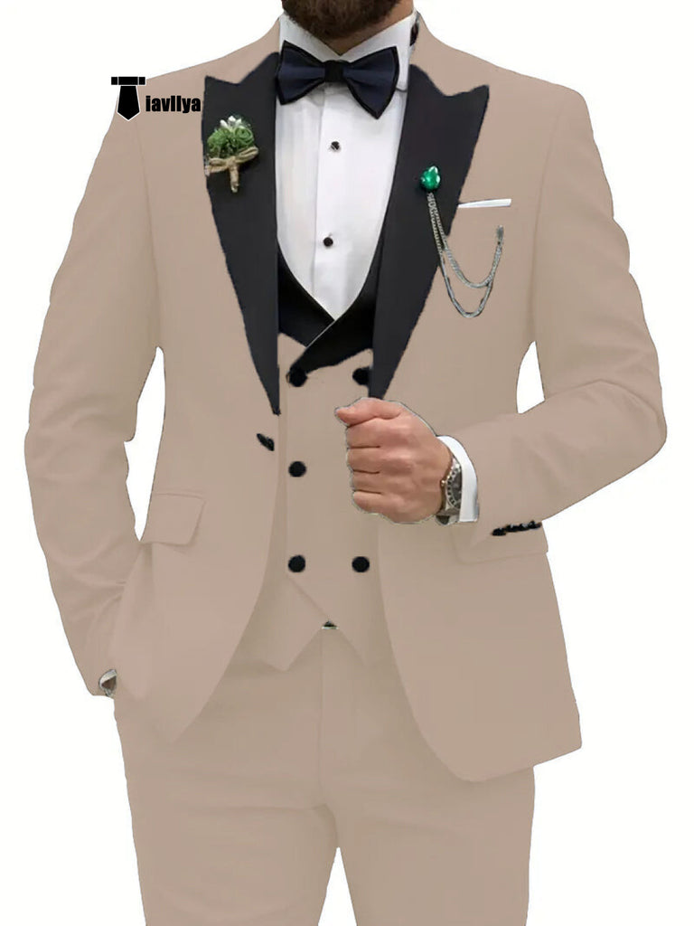 Fashion Men’s 3 Pieces Classic Flat Peak Lapel Tuxedos For Wedding (Blazer + Vest + Pants) Xs /