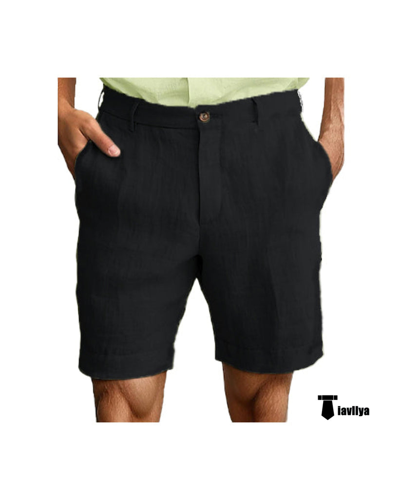 Casual Men’s Short Pants Cotton Linen For Beach Wedding 29W X 28L / Black Suit