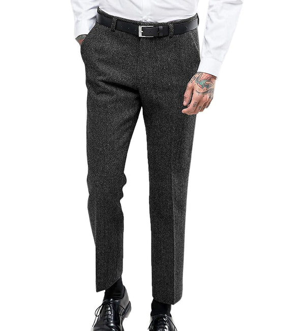 Suit Pants - Vintage Classical Men's Suit Pants Herringbone Tweed Trousers