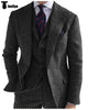 3 Pieces Suit - Formal 3 Piece Mens Suit Herringbone Notch Lapel Blazer (Blazer Vest+Pants)