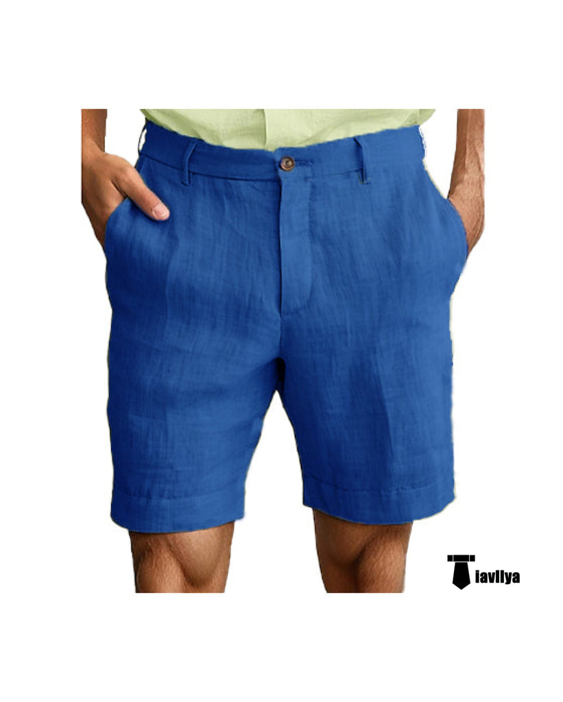 Casual Men’s Short Pants Cotton Linen For Beach Wedding 29W X 28L / Blue Suit