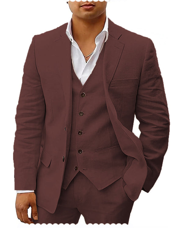 3 Pieces Suit - Casual Men's 3 Pieces Mens Suit Notch Lapel Tuxedos For Wedding (Blazer+vest+Pants)