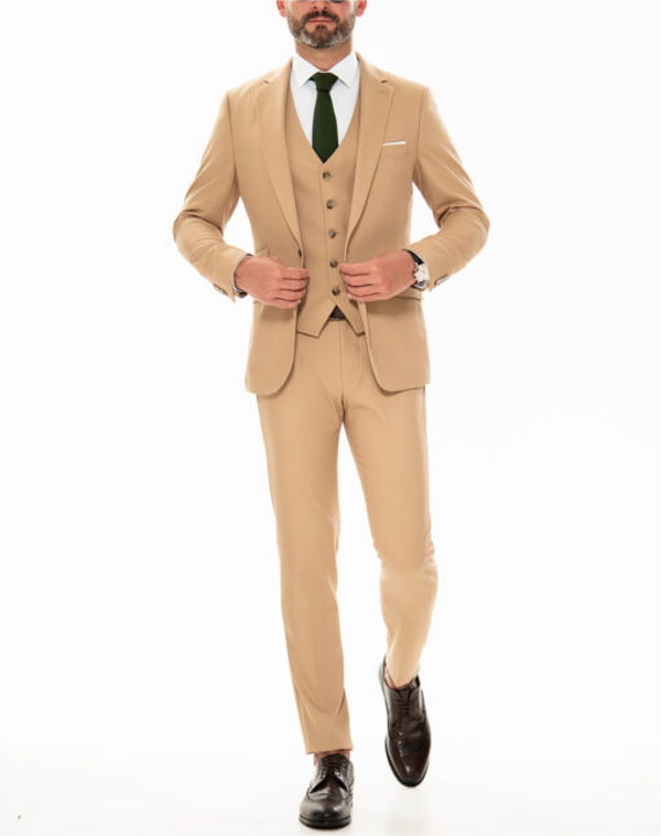Formal Men’s 3 Piece Regular Fit Notch Lapel Flat Suit (Blazer + Vest + Pants) Pieces Suit