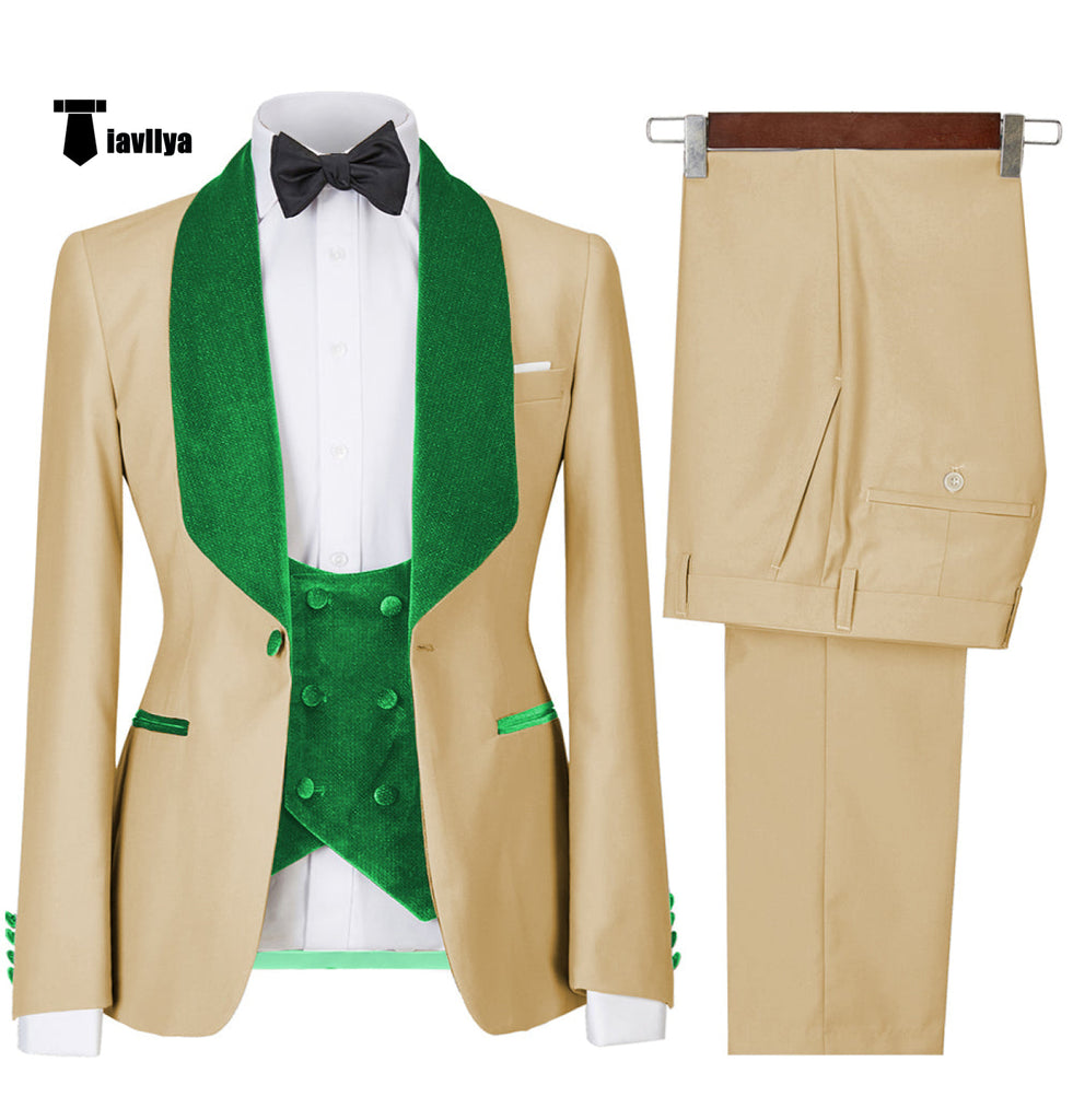 Fashion Men’s Suit Printed 3 Pieces Shawl Lapel Tuxedo For Prom (Blazer + Vest + Pants) Xs /