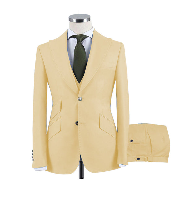 3 Pieces Suit - Fashion Men's 3 Pieces Flat Peak Lapel Tuxedos For Wedding (Blazer+vest+Pants)