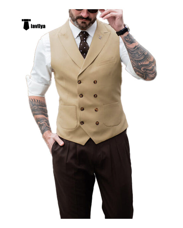 Fashion Men’s Suit Vest Regular Fit Peak Lapel Waistcoat Wedding Xs / Champagne