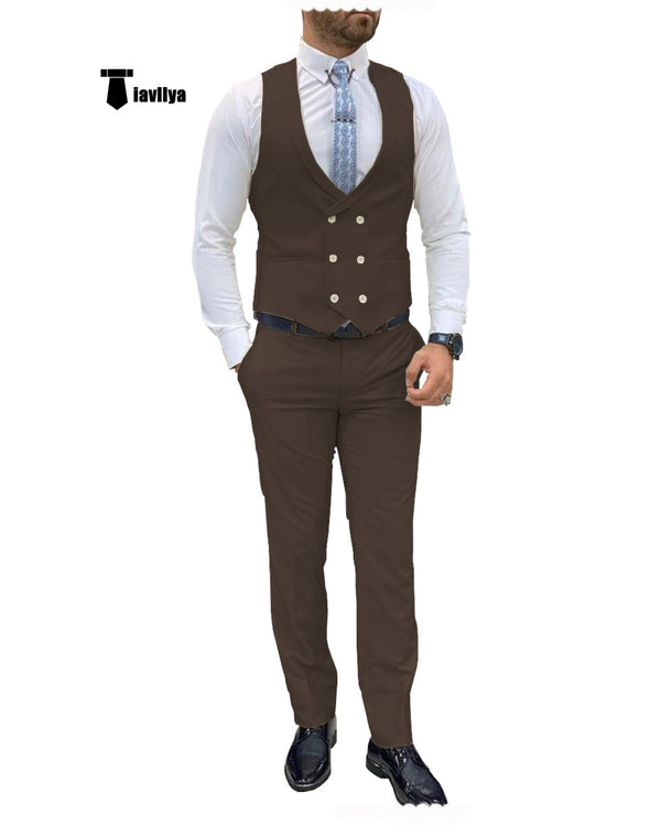 Double Breasted Formal 2 Pieces Mens Suit For Wedding(Vest + Pants) Xs / Coffee Suit