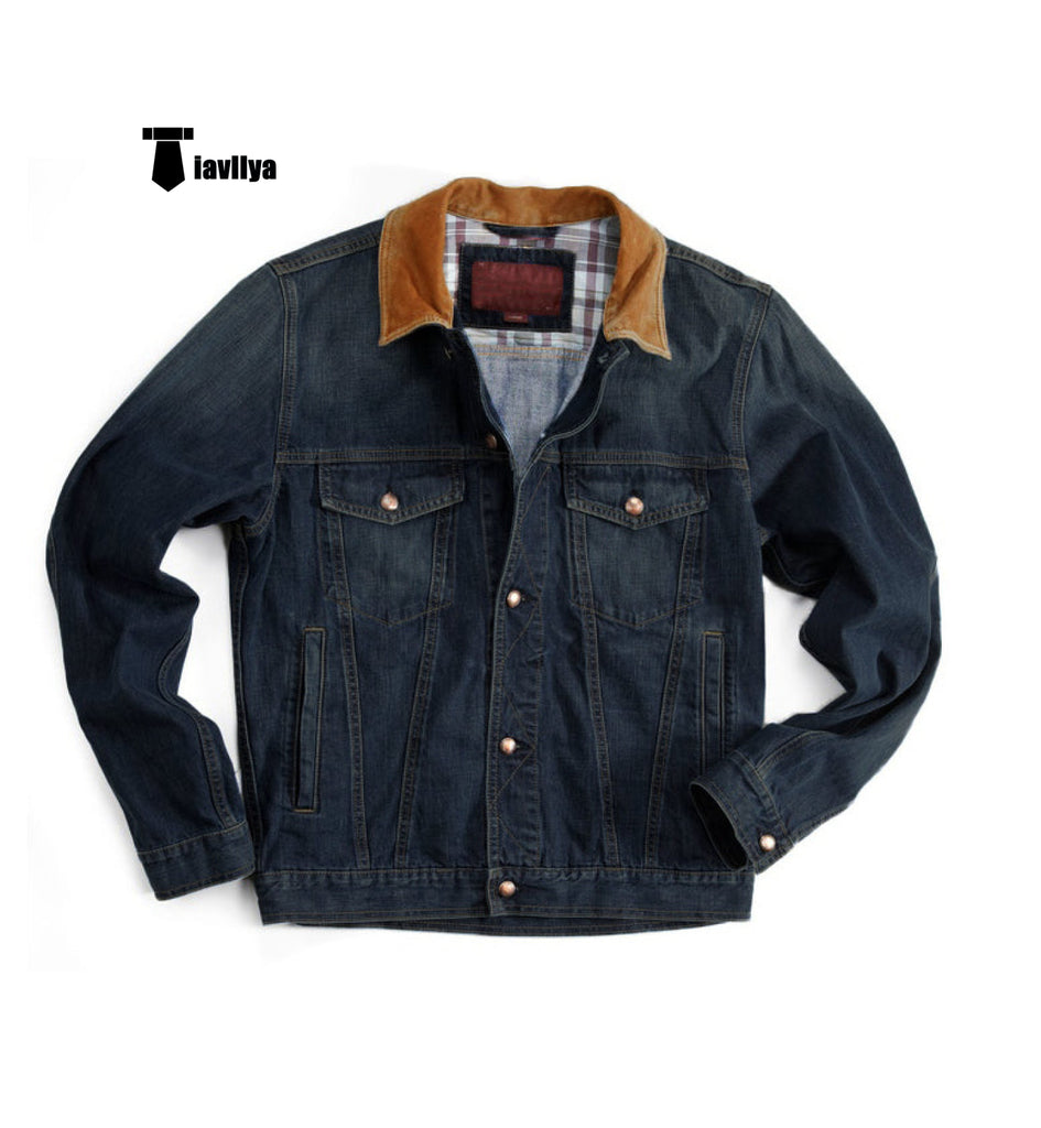 Casual Men’s Lapel Blazer Classic Coat Button-Down Denim Jacket Xs / Dark Navy