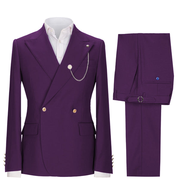 2 Pieces Suit - Fashion 2 Pieces Mens Suit Double Breasted Flat Peak Lapel Tuxedos (Blazer+Pants)