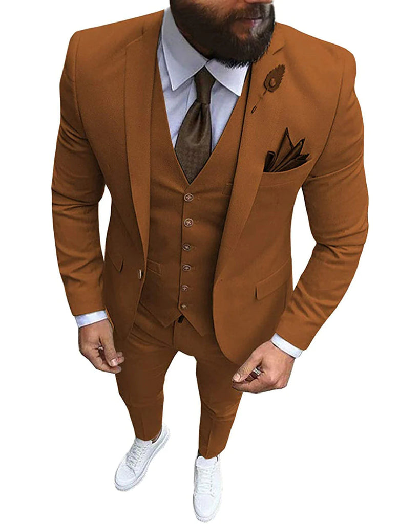 3 Pieces Suit - Formal 3 Pieces Mens Suit Flat Notch Lapel Tuxedos (Blazer+vest+Pants)