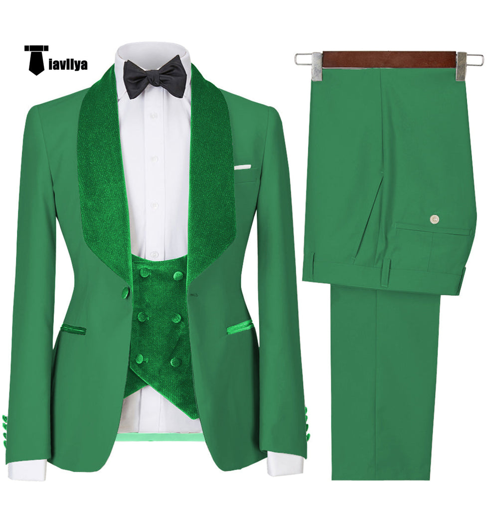 Fashion Men’s Suit Printed 3 Pieces Shawl Lapel Tuxedo For Prom (Blazer + Vest + Pants) Xs /