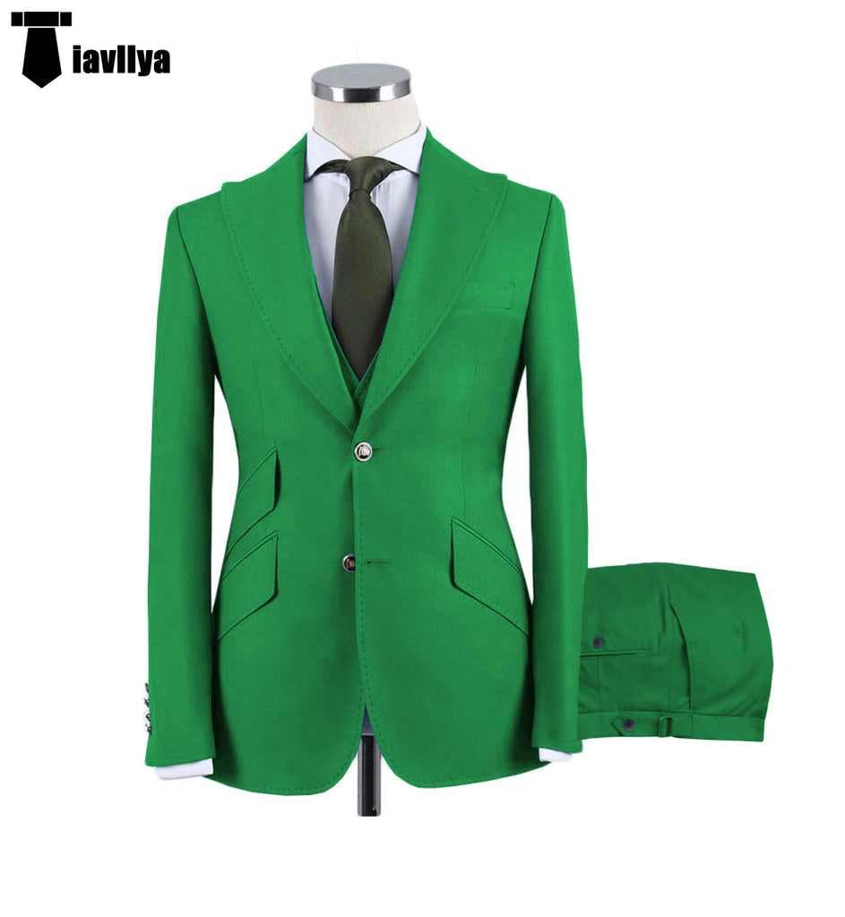 Fashion Men’s 3 Pieces Flat Peak Lapel Tuxedos For Wedding (Blazer + Vest + Pants) Xs / Green