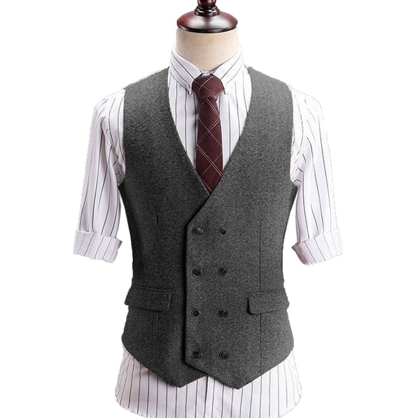 Suit Vest - Vintage Classical Men's Classic Tweed Herringbone V Neck Waistcoat