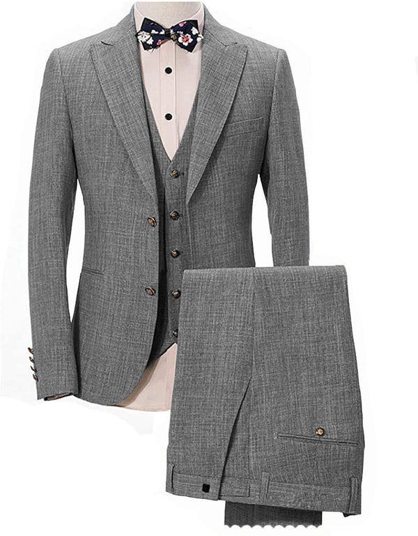 3 Pieces Suit - Fashion 3 Piece Men's Suit Flat Linen Peak Lapel (Blazer+Vest+Pants)