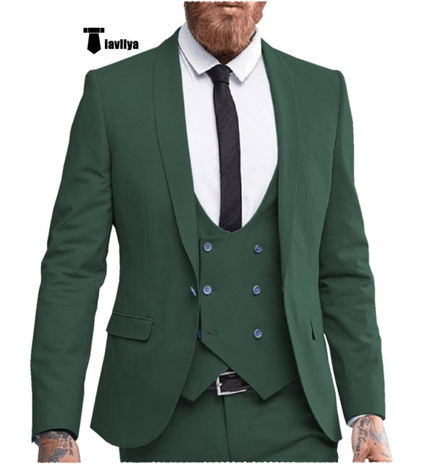 Fashion 3 Pieces Mens Suit Shawl Lapel Tuxedos For Wedding (Blazer + Vest + Pants) Xs / Hunt Green