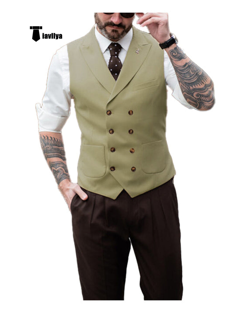 Fashion Men s Suit Vest Regular Fit Peak Lapel Waistcoat Wedding Xs Beige