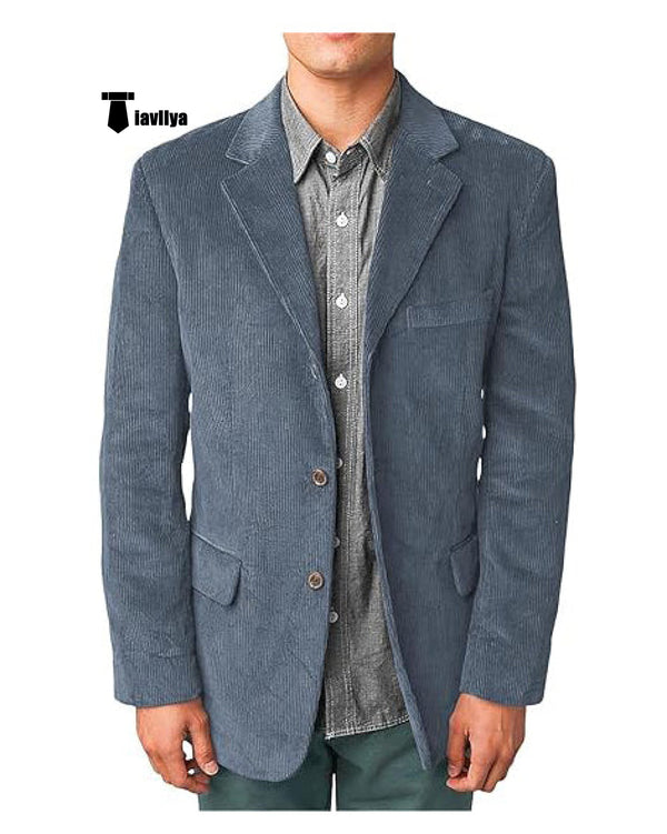 Men’s Casual Corduroy Suit Retro Slim Fit Notch Lapel Sports Jacket Xs / Light Blue Blazer