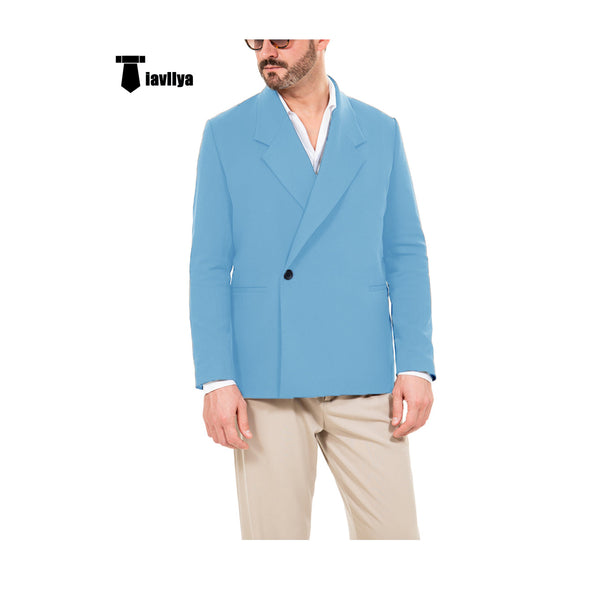 Casual Men’s Slim Fit Notch Lapel Flat Blazer Xs / Light Blue