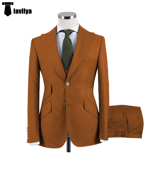 Fashion Men’s 3 Pieces Flat Peak Lapel Tuxedos For Wedding (Blazer + Vest + Pants) Xs / Light