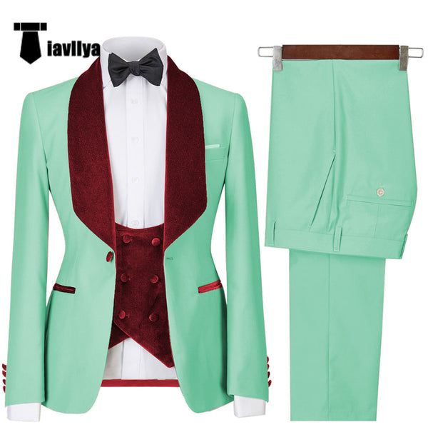 3 Pieces Suit - Fashion Men's Suit Printed 3 Pieces Shawl Lapel Tuxedo For Prom (Blazer+vest+Pants)