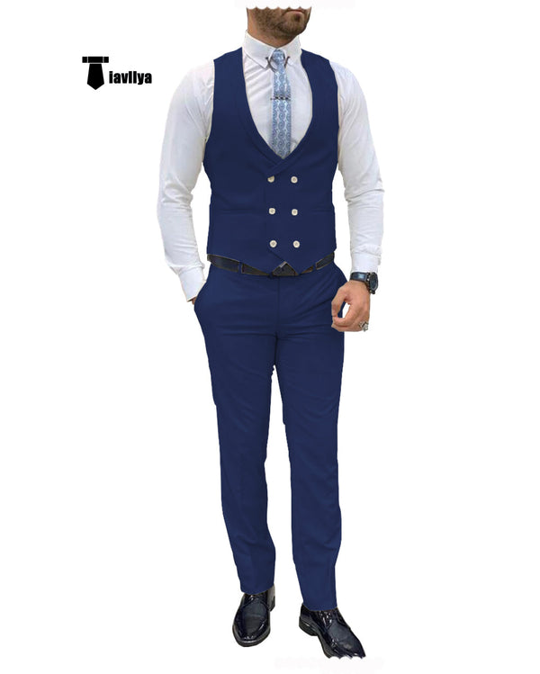 Double Breasted Formal 2 Pieces Mens Suit For Wedding(Vest + Pants) Xs / Navy Suit