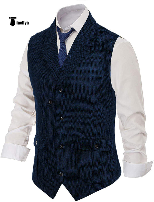 Suit Vest - Men's Classic Tweed Herringbone Notch Lapel Waistcoat