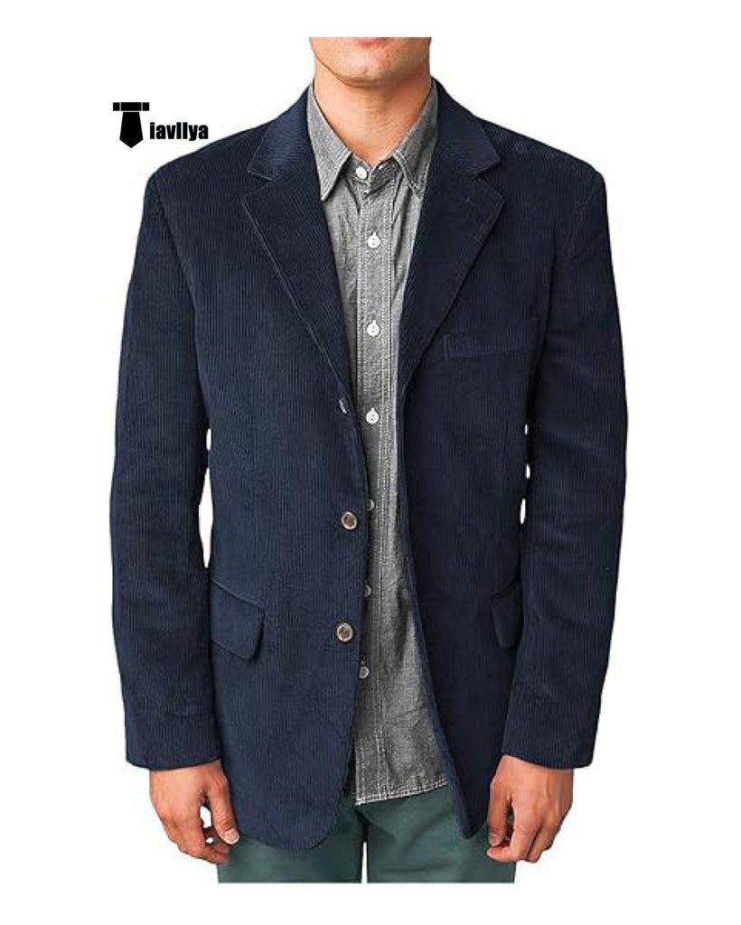 Men’s Casual Corduroy Suit Retro Slim Fit Notch Lapel Sports Jacket Xs / Navy Blazer