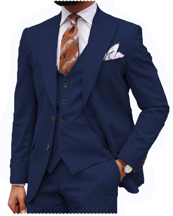 3 Pieces Suit - Formal Men's 3 Piece Regular Fit Peak Lapel Flat Men's Suit (Blazer+Vest+Pants)