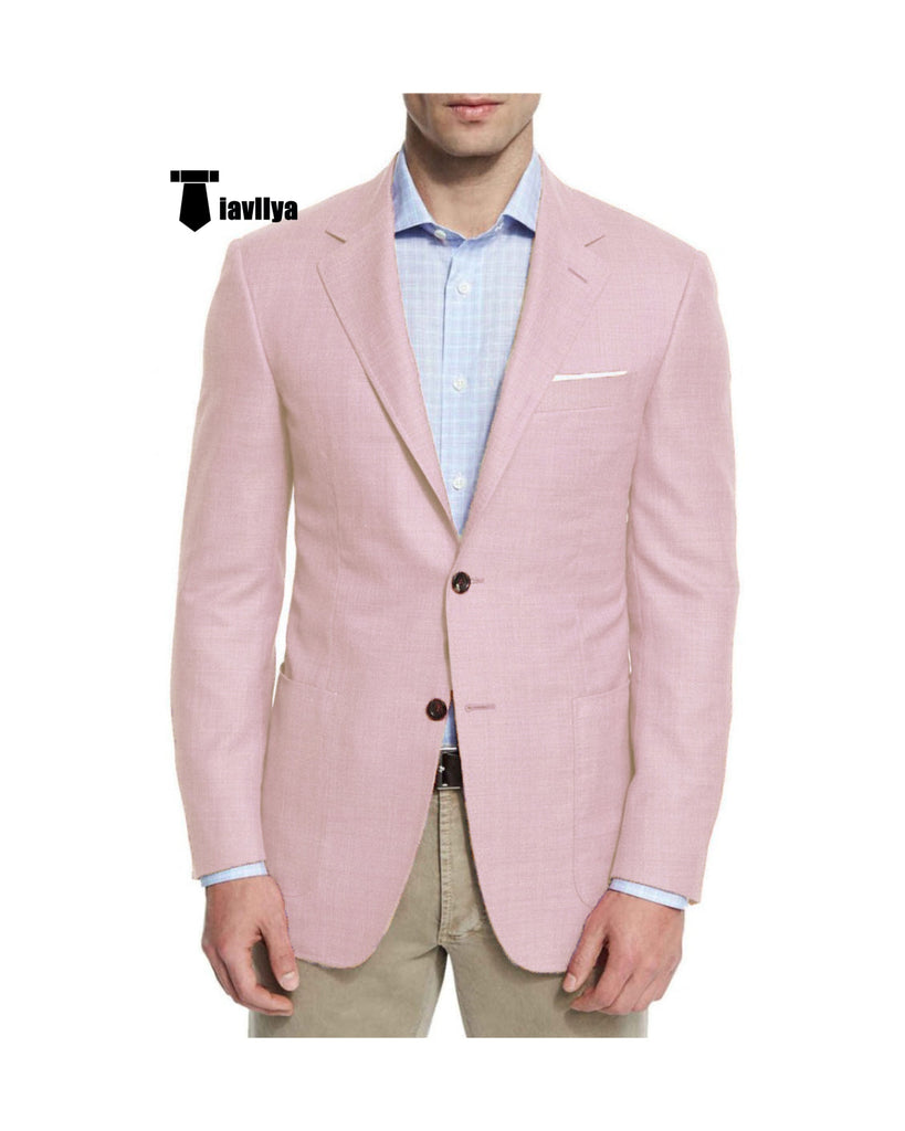 Fashion Men’s 2 Pieces Mens Blazer Notch Lapel Linen For Wedding Xs / Pink