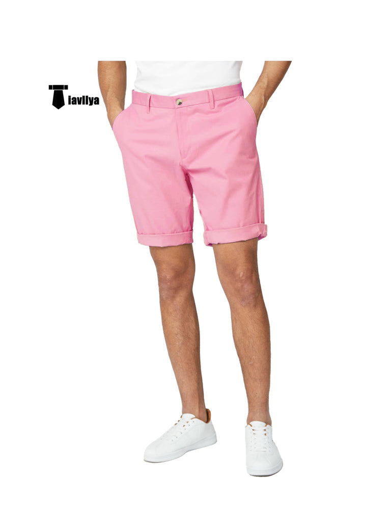 Fashion Men’s Short Pants Flat For Beach Wedding 29W X 28L / Pink Suit
