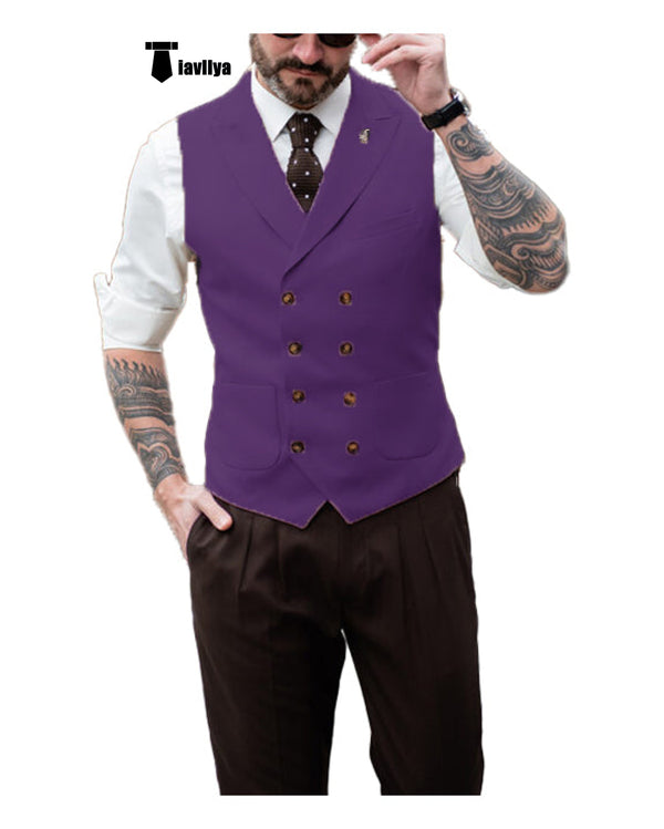 Fashion Men’s Suit Vest Regular Fit Peak Lapel Waistcoat Wedding Xs / Purple