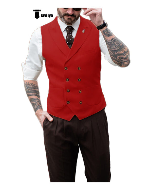 Fashion Men’s Suit Vest Regular Fit Peak Lapel Waistcoat Wedding Xs / Red