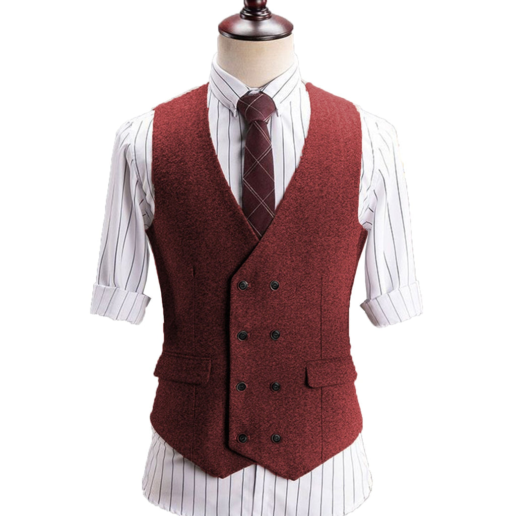 Suit Vest - Vintage Classical Men's Classic Tweed Herringbone V Neck Waistcoat