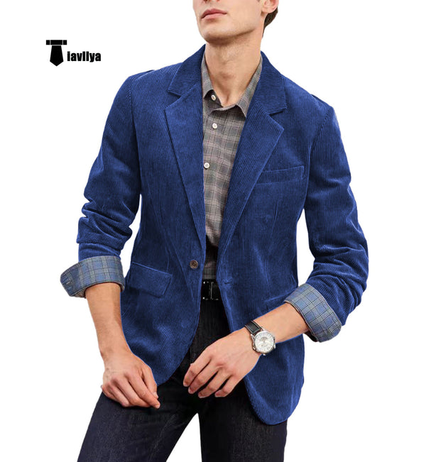 Fashion Men’s Corduroy Suit Retro Slim Fit Notch Lapel Sports Jacket Xs / Royal Blue Blazer