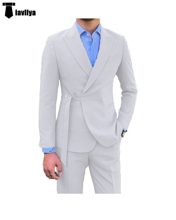 Fashion 2 Piece Men’s Suit Slim Fit Peak Lapel Tuxedo For Wedding (Blazer + Pants) Xs / White